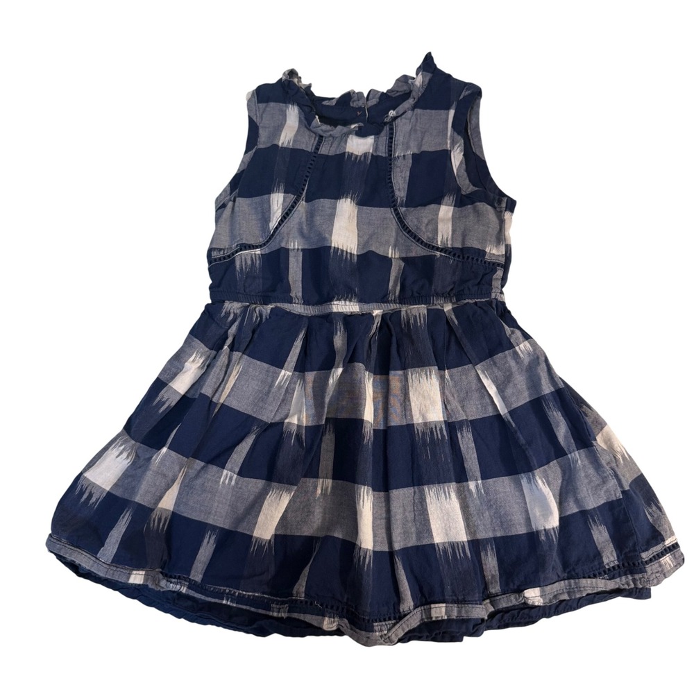 Y2K Genuine Oshkosh Navy Plaid Gingham Midi Fit Flare Summer Dress 3T Cotton